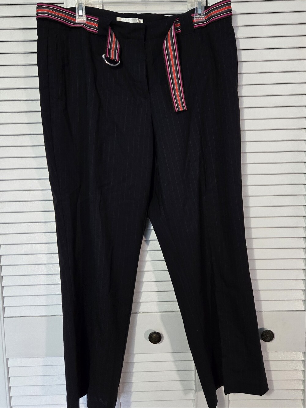 Nike Black Pinstripe Women's Golf Pants with Pink-Striped Accent Belt